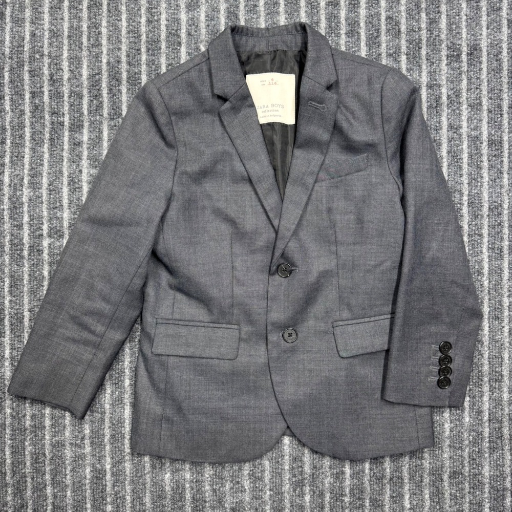 Zara Boys Blazer Size 6 Grey Two Button Formal Suit Jacket Wedding Tailored